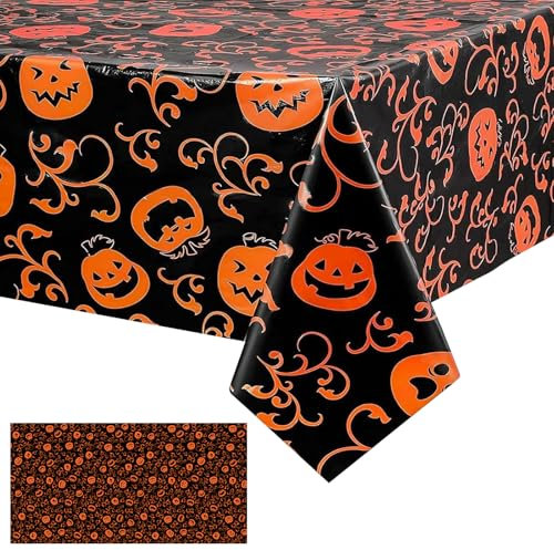 2 Stück Tischdecke Halloween Deko, 220 x 130 cm Halloween Tischdecke, Gruseliger Kürbis Tischdecke, wasserdichte Halloween Gruselige Tischdecke für Halloween Party Dekor (B)