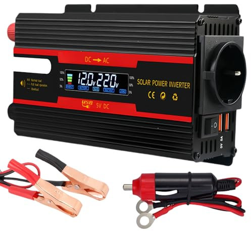 Wechselrichter Spannungswandler DC 12V / 24V auf AC 230V Modifizierte Sinuswelle Inverter 2000W mit EU Steckdosen, 2 USB und LCD-Anzeige Stromumwandler Adapter für Auto Kfz LKW Wohnwagen Camping