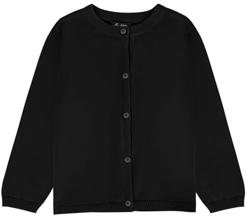 Soudittur Strickjacke Mädchen Basic Kinder Cardigan Lange Ärmel Baumwollstrickpullover Schuluniform mit Knöpfen 110-160