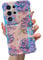 XIZYO Bunte Retro-Ölgemälde Blume Hülle für Samsung Galaxy S24 Ultra, Lockige Wellen Laser Glänzend Niedliche Floral Ästhetische Handyhülle, Mädchen Schlanke Weiche TPU Schutzhülle, Lila