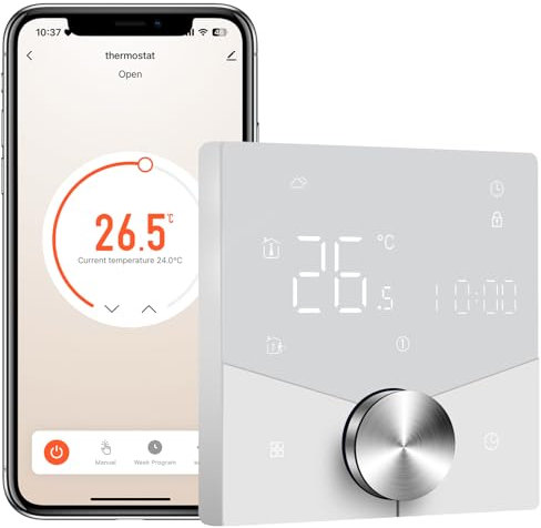 MVAVA Thermostat für Wasser Fußbodenheizung, Smart WLAN Thermostat Kompatibel mit Alexa und Google Assistant, Raumthermostat Kompatibel mit Tuya Smart Life App Fernbedienung, Weiß