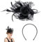 FINGERINSPIRE Pince à Cheveux en Plumes en Maille Avec Bandeaux pour Cheveux Noir 20S Coiffe à Clapet pour Mariage Cocktail Chapeau Fascinateur à Fleurs pour Femmes Rubans en Maille Florale pour Dame