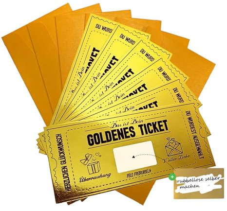 6 Stück Goldenes Ticket rubbellose Gutscheinkarte wunschgutschein Reisegutschein Gutschein zum selber ausfüllen eburtstagskarte Goldenes Ticket mit Umschlag Geschenk Idee für Freundin,Mama,Kind