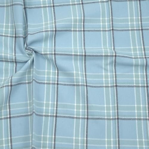STOFFKONTOR 100% Baumwollstoff Flanell Stoff Karos Klassik - Meterware, Farbe Hell-Blau - zum Nähen von Bekleidung und Dekorationen