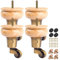La Vane 10cm Holz Möbelfüße mit Lenkrollen, 4 Stück Massivholz Spindel DIY Ersatz Möbelbeine mit Rollen & M8 Montageplatten & Schrauben für Sofa Schrank Sessel Ottomane Liegestuhl