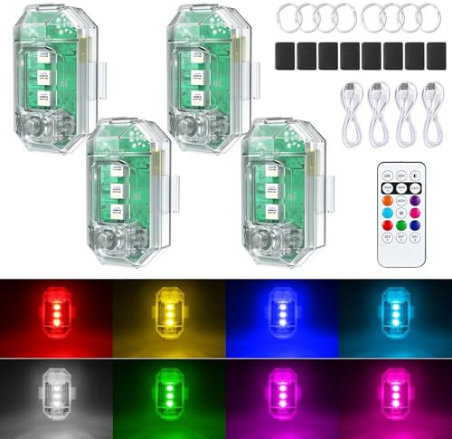 Luci Stroboscopiche per Drone - 4 Pezzi LED Anticollisione Con Telecomando, Senza Fili, per Barca RC