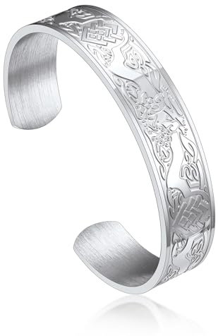Bandmax Armreif Offen Armband Damen Herren Edelstahl Armspange Wikinger Armband Keltisch Wolf Freundschaftsarmband Manschettenarmband Wikinger Schmuck Accessoires