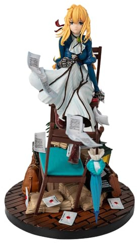 Zhongkaihua Violet Evergarden Figure 27 CM Sitting Anime Girl Figure with Base PVC Statue Collectible Figures Model Desktop Ornaments