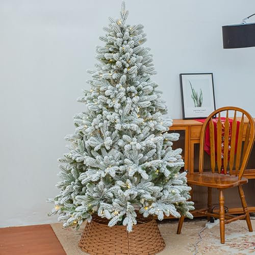 Árbol de Navidad flocado preiluminado con puntas de PVC,luces LED blancas cálidas,soporte de metal plegable,árbol de Navidad artificial con bisagras de primera calidad para el hogar,la oficina,la ti