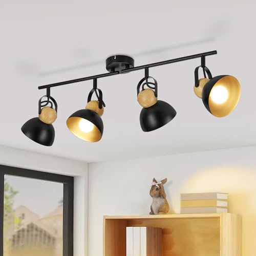 ZMH Deckenstrahler Vintage Schwarz Deckenlampe: 4 Flammig Deckenleuchte Wohnzimmer Retro Deckenspots E27 Küchenlampe Schwenkbar 350° Metall Industrial Spotleuchte für Küche Flur Schlafzimmer Esszimmer