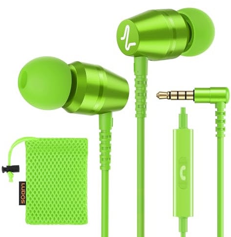 LUDOS OMNITONE Kopfhörer In Ear Kopfhörer mit Kabel und Mikrofon, 5 Jahre Garantie, In Ear Ohrhörer, 3,5 mm Klinkenstecker Earbuds, Satte Bässe Earphones, Headphones für iPhone, iPad, Samsung - Grün