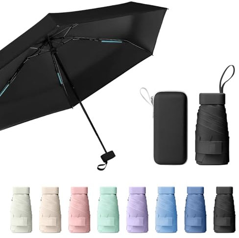 Sykrawki Reise-Regenschirm, Mini UV-Regenschirm, Winddichter Taschenschirm für Männer und Frauen (Schwarz)