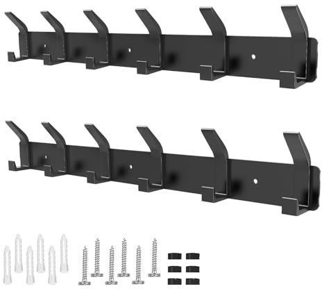 Kleiderhaken Wand, 2 Stück Garderobenhaken mit 6 Haken, Kleiderhaken Metall, Hakenleiste Garderobe für Schlafzimmer Bad Küche Garderobe Garderobenleiste Wandgarderobe (Schwarz)