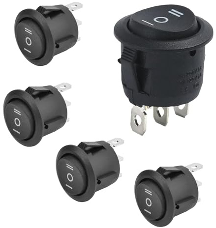 Mini Interruptor Basculante Redondo, 5 Piezas Interruptores Basculantes Redondo 2 Pin, Interruptor Basculante Redondo 12V, Spst On/Off 6A/250V 10A/125V Ac Para Remolque, Coche, Camión
