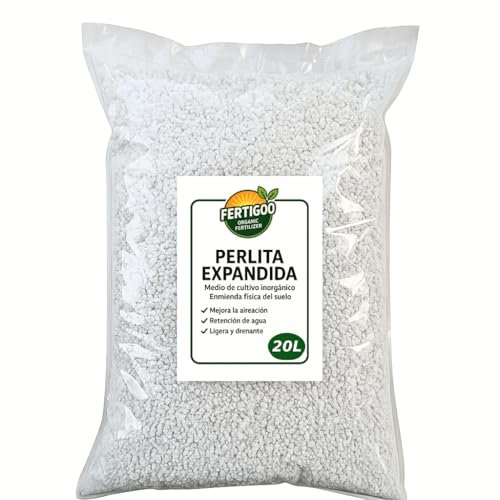 Fertigoo 25L Perlita para Plantas - Profesional, Expandida, Orgánica Natural pH Neutro - Mejora Drenaje y Aireación en Semilleros, Macetas, Sustratos, Esquejes, Suculentas, Cactus y Cultivo Ecológico