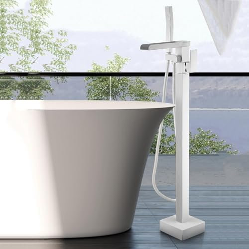 NBTRXWAFR Freestanding Bathtub Faucet White, Waterfall 2 Modes Freestanding Faucet Freestanding Bathtub 360° Available,White,B