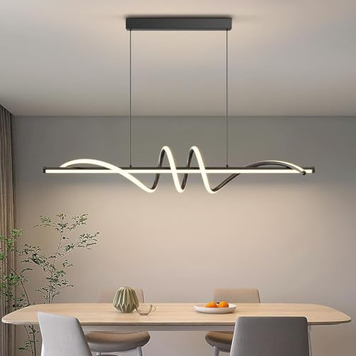 Yuelux Lámpara Colgante LED Moderna – Luz Ajustable 3000K-6500K con Mando a Distancia, Diseño en Aluminio para Cocina, Comedor y Salón – Iluminación Dimmable para Islas y Mesas (Negro, 120cm)