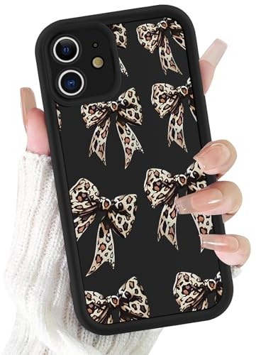 Foonary Cheetah Print Phone Case for iPhone 11 6.1, Aesthetic Leopard Bow Pattern Design Cover Full Camera Lens Protective Shockproof Soft Slim TPU Funda for Women Girls, Black