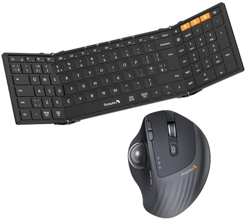 XK01 Foldable Bluetooth Keyboard & EM01 NL Ergonomic Trackball Mouse Bundle | Compact design for travel, home office and flexible workspaces.