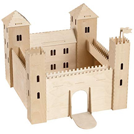Pebaro 887 Holzbausatz Ritterburg, 3D Puzzle, großer Modellbausatz, Basteln mit Holz, Bstelset, Holzpuzzle, vorgestanzte Holzplatte, ausbrechen, zusammenstecken, fertig, Geschenkidee