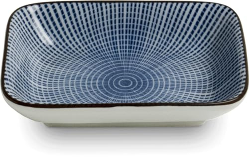 Mino Japanische Soße Teller Sendan Tokusa aus Porzellan, blau,weiß ca. 9,5cm x 7cm x 2,3 cm