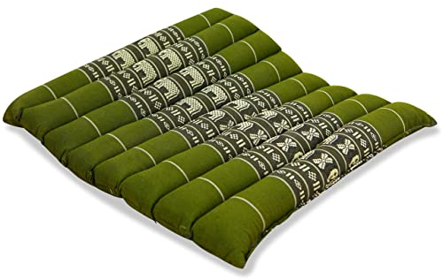 livasia Sitzkissen Stuhlauflage klein - 35x35x4,5cm - Bodenkissen gesteppt Indoor/Outdoor, Meditationskissen Yogakissen, Stuhlauflage Palettenmöbel, Steppkissen für Stuhl und Bank (Grün/Elefanten)