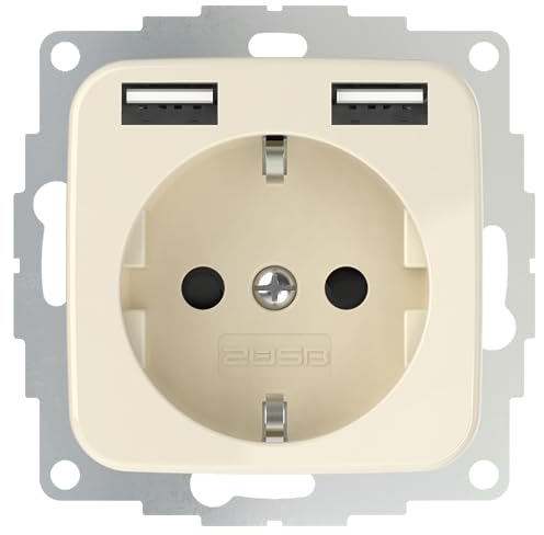 2USB inCharge Pro SI Schutzkontakt Steckdose mit integriertem USB Ladegerät 2,4A, kompatibel mit Reflex SI Serie Busch Jäger (Cremeweiß glänzend)