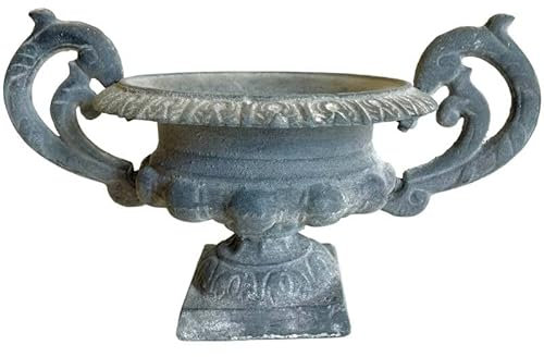 L'Héritier Du Temps Vase Vasque Chambord Jardinière de Pilier Pot de Fleur Décoratif en Fonte Gris 14,5x16,5x26cm