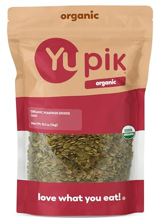 Yupik Organic Raw Pumpkin Seeds, No Shell, 2.2 lb (35.2 oz), Gluten-Free, Non-GMO, Kosher, Vegan, Shelled Pepitas, Salt-Free, Plant-Based Protein, Fiber Source, Healthy Snacks, For Baking & Topping