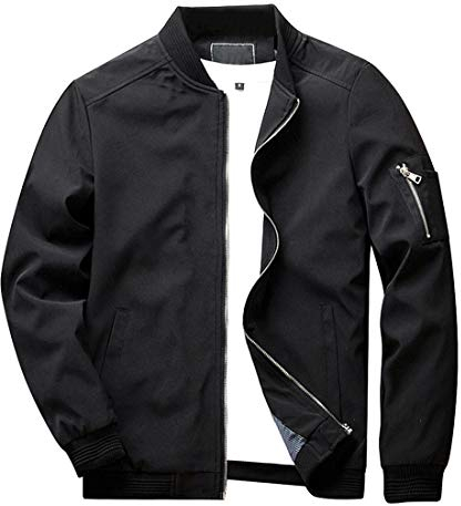 KEFITEVD Übergangsjacke Herren Frühling Sommer Männer Blouson Jacke mit Reißverschluss Taschen College Jacke Leichte Herrenjacke Schwarz L