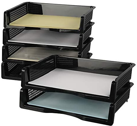 Cadineer 6 Packs A4 Desk Filing Trays Stackable, Black Document Letter Tray, Rectangular Desktop Basket
