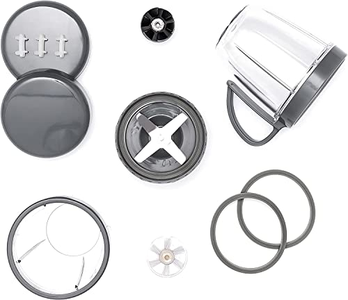 Kit de accesorios compatible con NutriBullet 600W/900W - 2 vasos, cuchilla extractora, tapas resellables, junta de goma, engranaje, anillo de la tapa con asa - Recambios de piezas de recambio