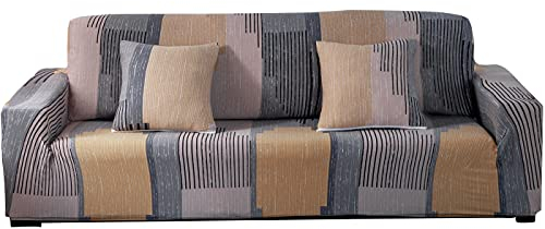 ARNTY Sofabezüge, Moderne Elastischer Sofabezug Stretch 1/2/3/4 Sitzer Couchbezug Antirutsch Blumendruck Sofahusse für Couch Möbelschutz(Bunte-Linien, 2 Sitzer Sofabezüge:141-180cm)