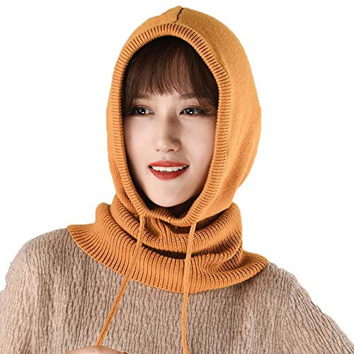 Yekeyi Winterhaube, gestrickt, aus Kaschmir, Skimaske, Outdoor-Mütze, für Damen, gelb, One size