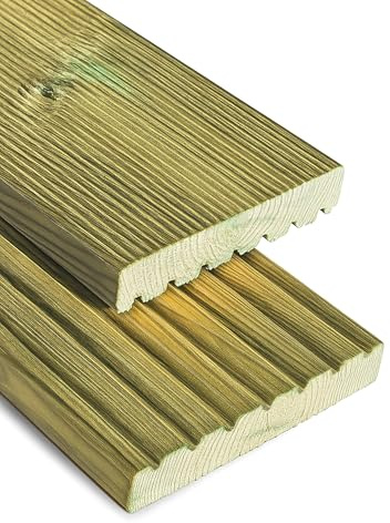 Gartenwelt Riegelsberger Terrassendielen 27x145 mm geriffelt Länge 180 cm | Konstruktionsholz Kiefer imprägniert Pflegeleicht 4-seitig glatt gehobelt Terrassenbelag Gartenwege