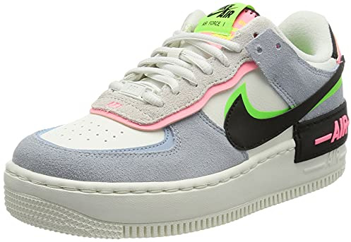 Nike Women's W Af1 Shadow Basketball Shoe, Sail Black Sunset Pulse Lt Armory Blue Electric Green Sail, 4.5 UK