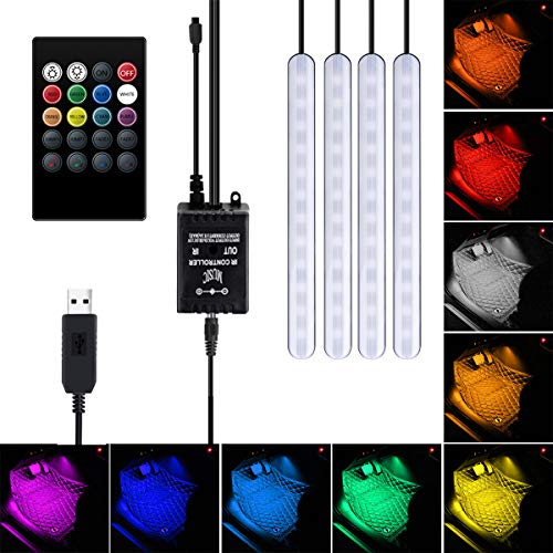 Auto LED Lichtleisten Innenmusik Synchronisierung, LED Innenraum Auto Lichter Set, DC 12V Mehrfarben Musik RGB Auto Unter Dash Atmosphäre Neonlichter Drahtlose Fernbedienung für Wohnmobile, SUV, LKWs