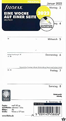 Filofax Personal 1 Woche auf 1 Seite (deutsch)2022 22-68444