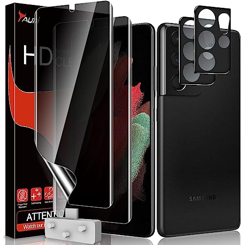 TAURI 4 Stück Sichtschutz-Displayschutzfolie kompatibel mit Samsung Galaxy S21 Ultra 5G, 2 Stück TPU-Folie [Datenschutz] und 2 Stück Rückkamera-Doppelschutz