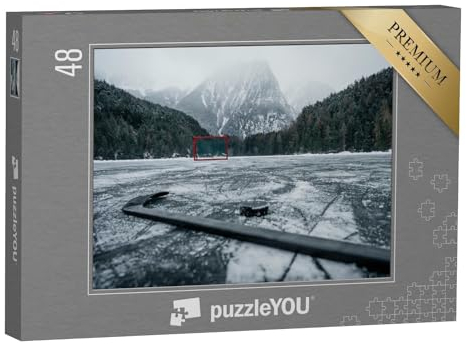 puzzleYOU: Puzzle 48 Teile „Eishockeytor auf einem leeren Freilufteisplatz“ – aus der Puzzle-Kollektion Menschen, Eishockey