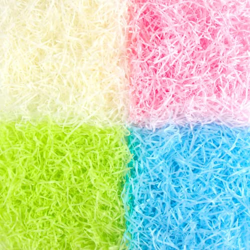SULOLI Shredded Tissue Paper,80g Easter Tissue Paper for Easter Basket Fillers Hampers Decorations(Green,Yellow,Blue&Pink)