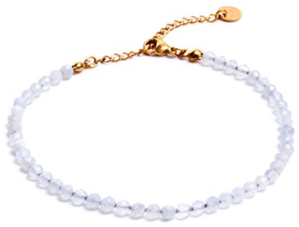 BERGERLIN Chalcedon Fußkette weiss - facettiertes, weisses Fußkettchen - Gold - M-L