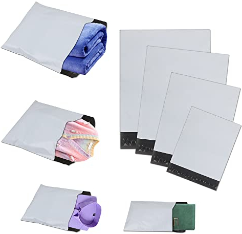 huruirui Enveloppe Plastique Expedition Pack Mixte de 4 Modèles Emballage Colis Vinted Plastiques Auto-Adhésive Inviolables et Imperméables Sacs d'expédition Pochette envoie colis vinted-Blanc 50Pcs