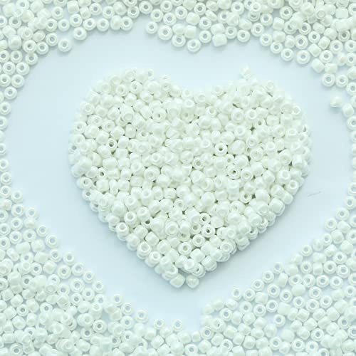 4mm White Pearl Seed Beads About 1600pcs/110Grams in Bag,6/0 Glass Craft Beads for Making Earrings, Waist Jewelry, DIY Handmade (White Pearl)
