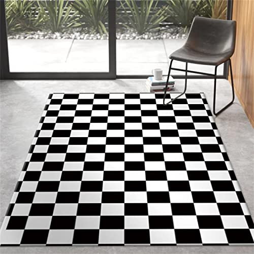 Kunsen Tapis Chambre Fille Tapis Damier Noir et Blanc Chambre Salon Bureau Moderne Grand Tapis Entree Interieur Noir et Blanc Tapis antidérapant Cuisine Grand Tapis dans Le salon40x60CM