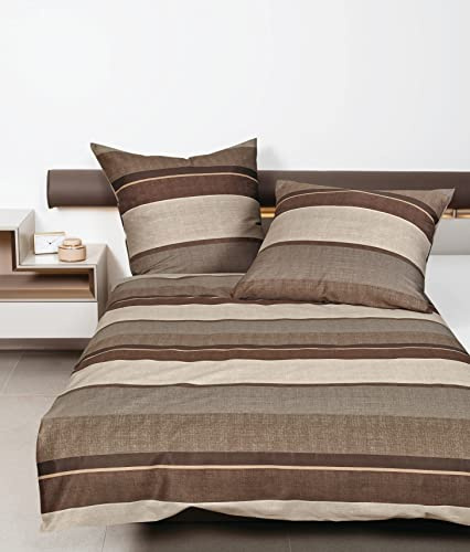 Janine Moments Mako-Satin Bettwäsche 155x220 Streifen Caramel walnuss 98085-07