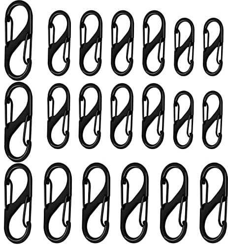 20 Stück S Karabiner, 50mm/40mm/31mm Metall Doppelkarabiner 8 Förmiger Karabiner Karabinerhaken für Camping Zuhause Wandern(Schwarz)