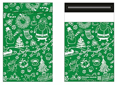 10 X 14 inch Green Christmas Xmas Poly Postal Self Seal Bags (100 Pack) - Strong Mailing Bags for Postage Packaging