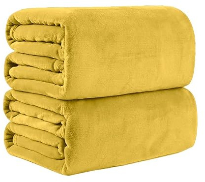 Pagnanno. Flannel Fleece Mink Throw Pack of 2 - Sofa/Bedspread/travel Blankets –Super Soft, light-weighted, Warm, Cosy Large Size – Many colours (Mustard, King 200x240cm (2 Pack))