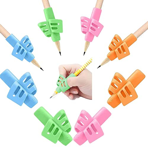 BOZILY 8 Pcs Writing Aid Grip Pen Grips Pencil Holder Soft Silicone Corrector Writing Tool for Kids Students Toddlers Preschoolers (4 Colors)